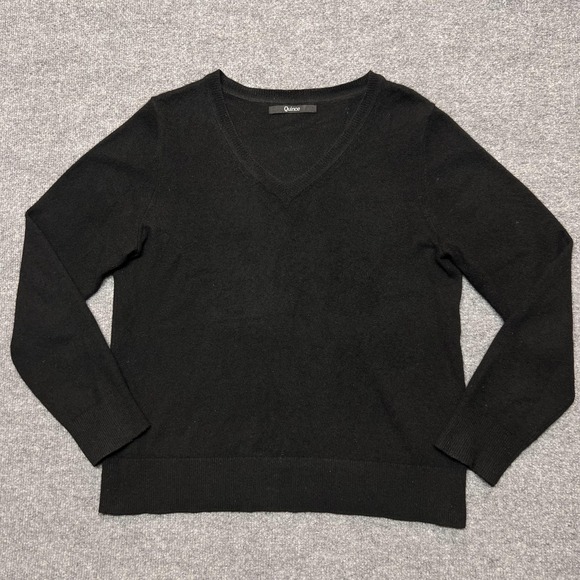 Quince Sweaters - Quince Sweater Womens Medium Black 100% Cashmere V Neck Knit Pullover Top